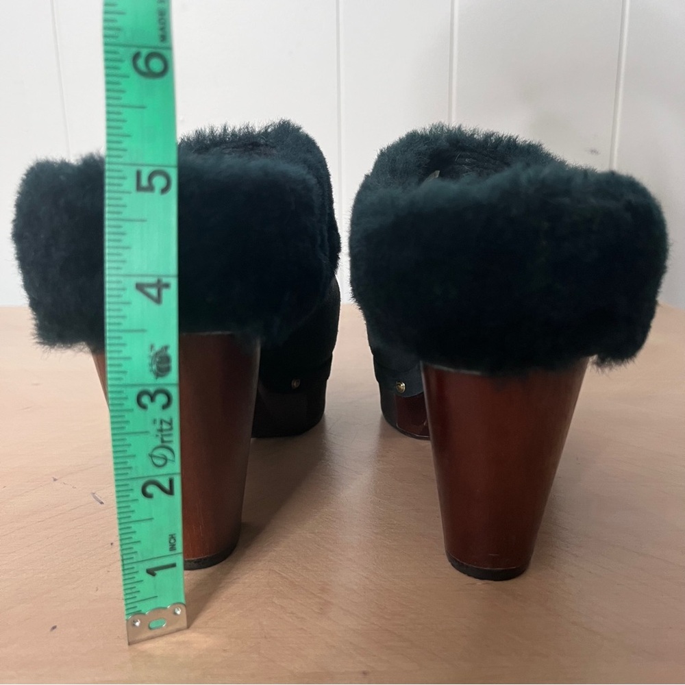 Rockport Forest Green Suede Wooden Clog with Faux Fur Trim Women's - Picture 8 of 11